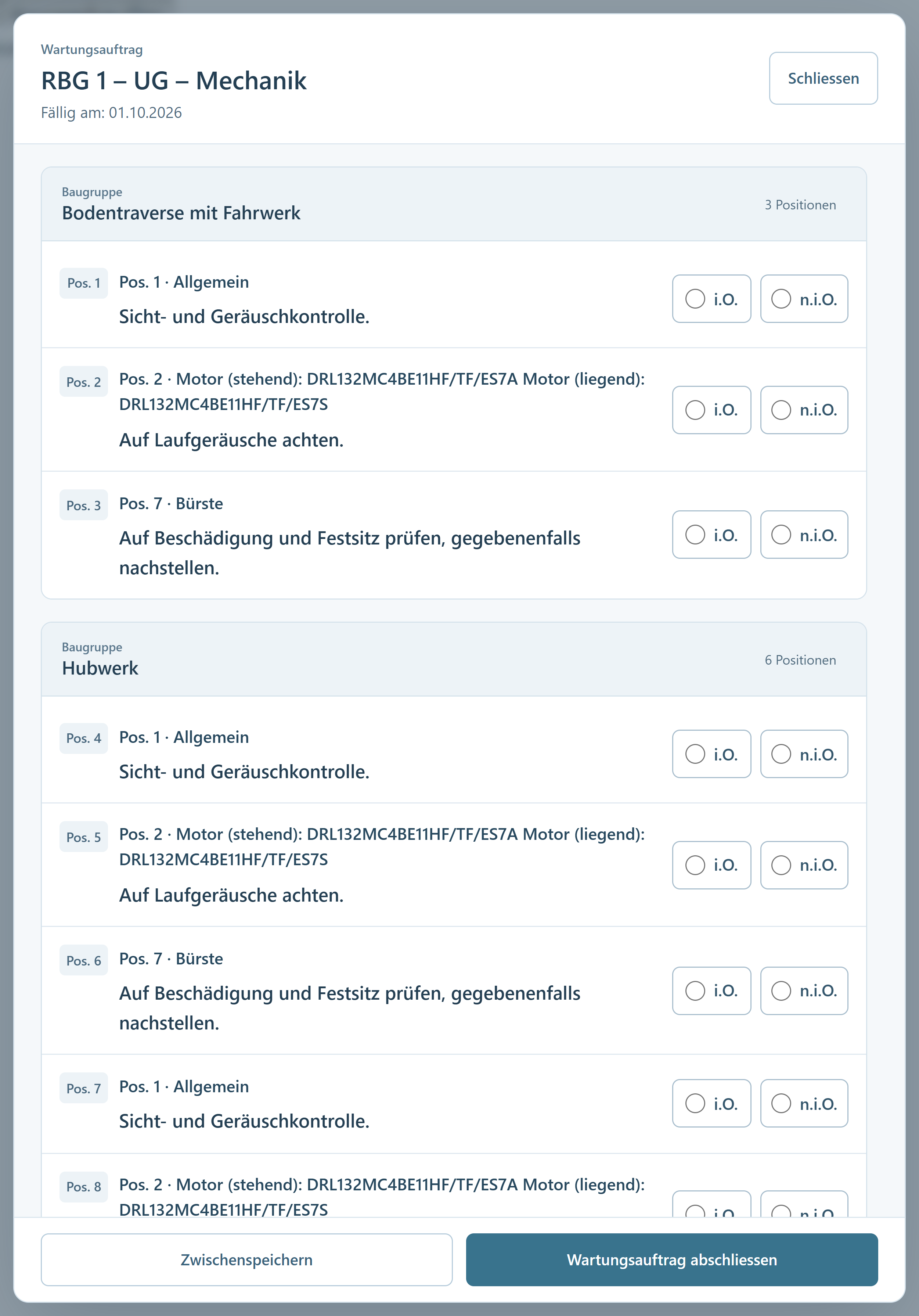 Wartungscheckliste für Mechanik auf dem Tablet